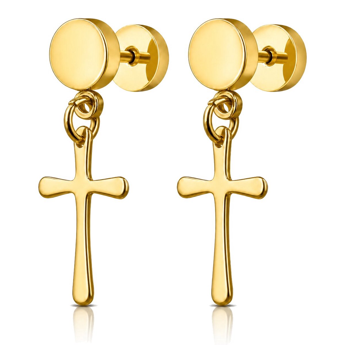 Cross Stud oorbellen Titanium Goudkleurig
