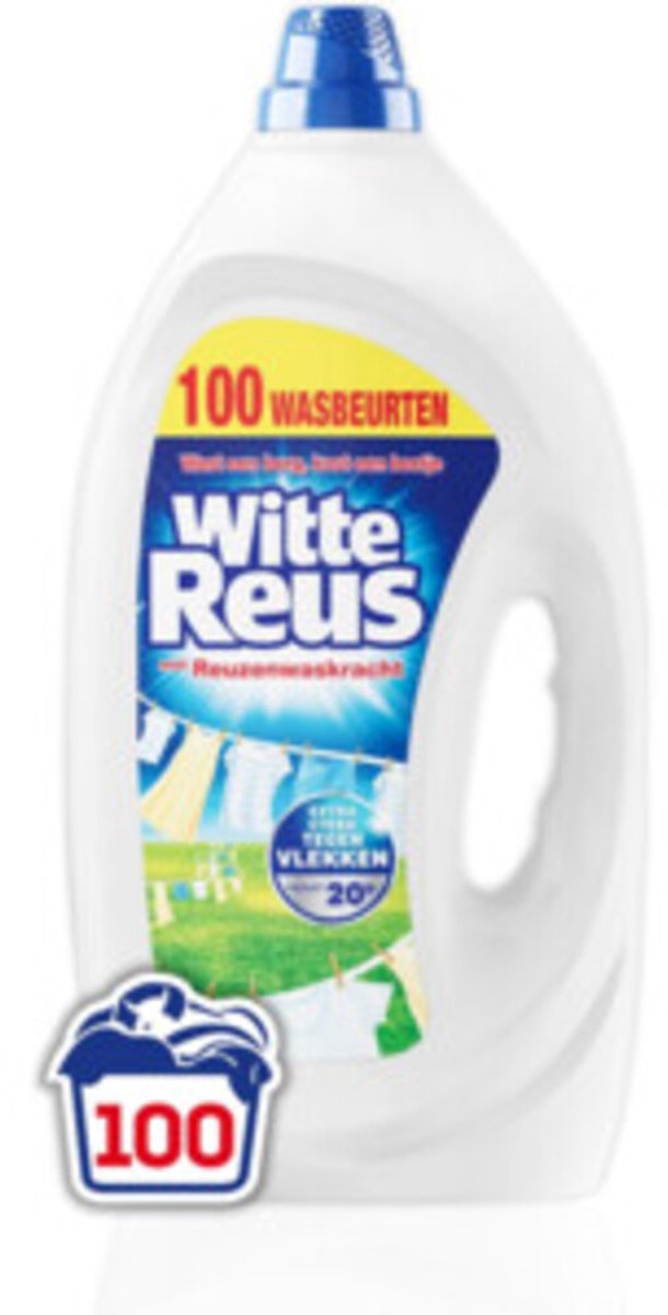 Witte Reus Wasmiddel Gel 100 Wasbeurten - 2 x 4,5 liter - Voordeelverpakking