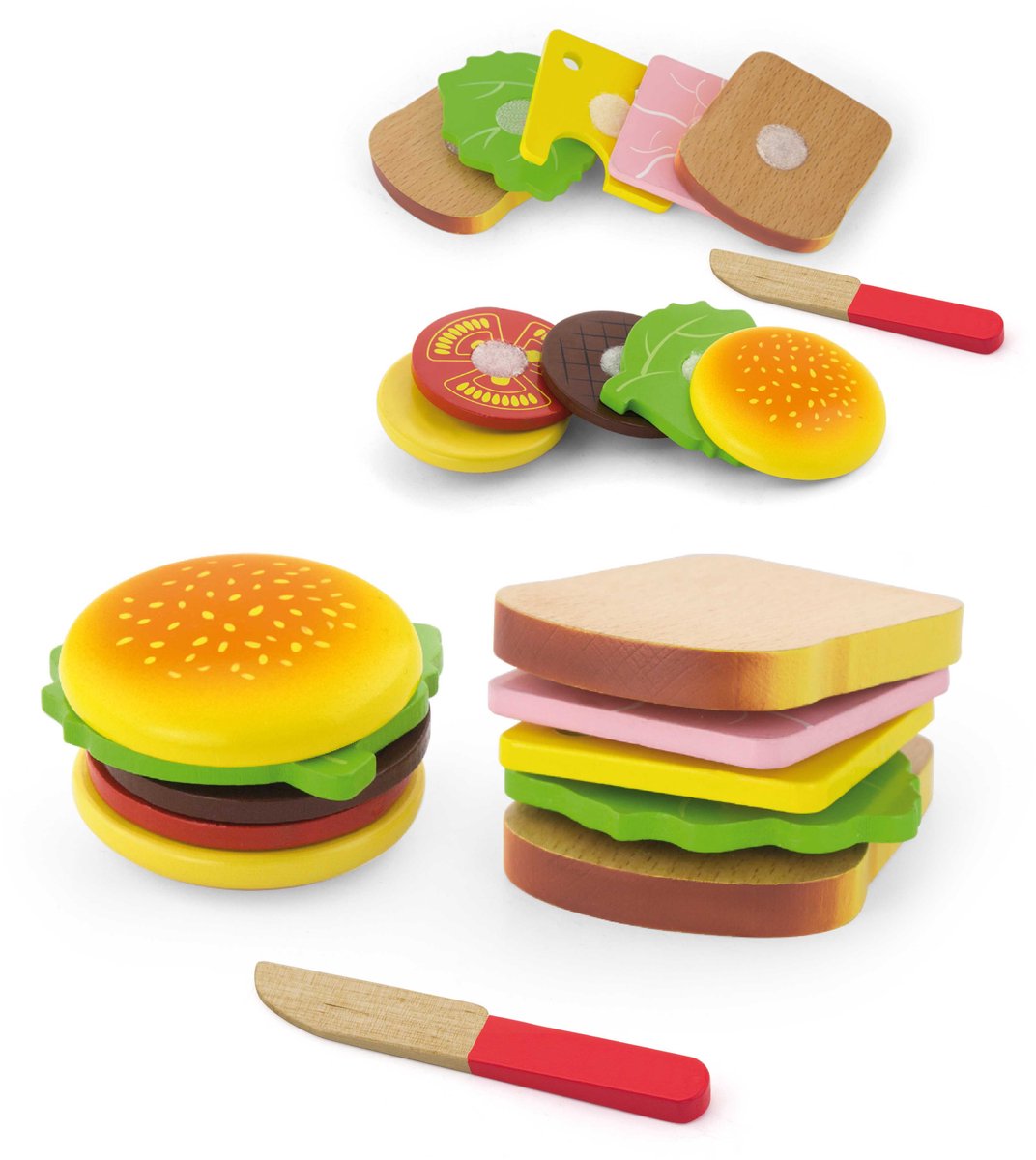 New Classic Toys Viga Toys - Speelgoedeten en -drinken - Sandwich en Hamburget Set