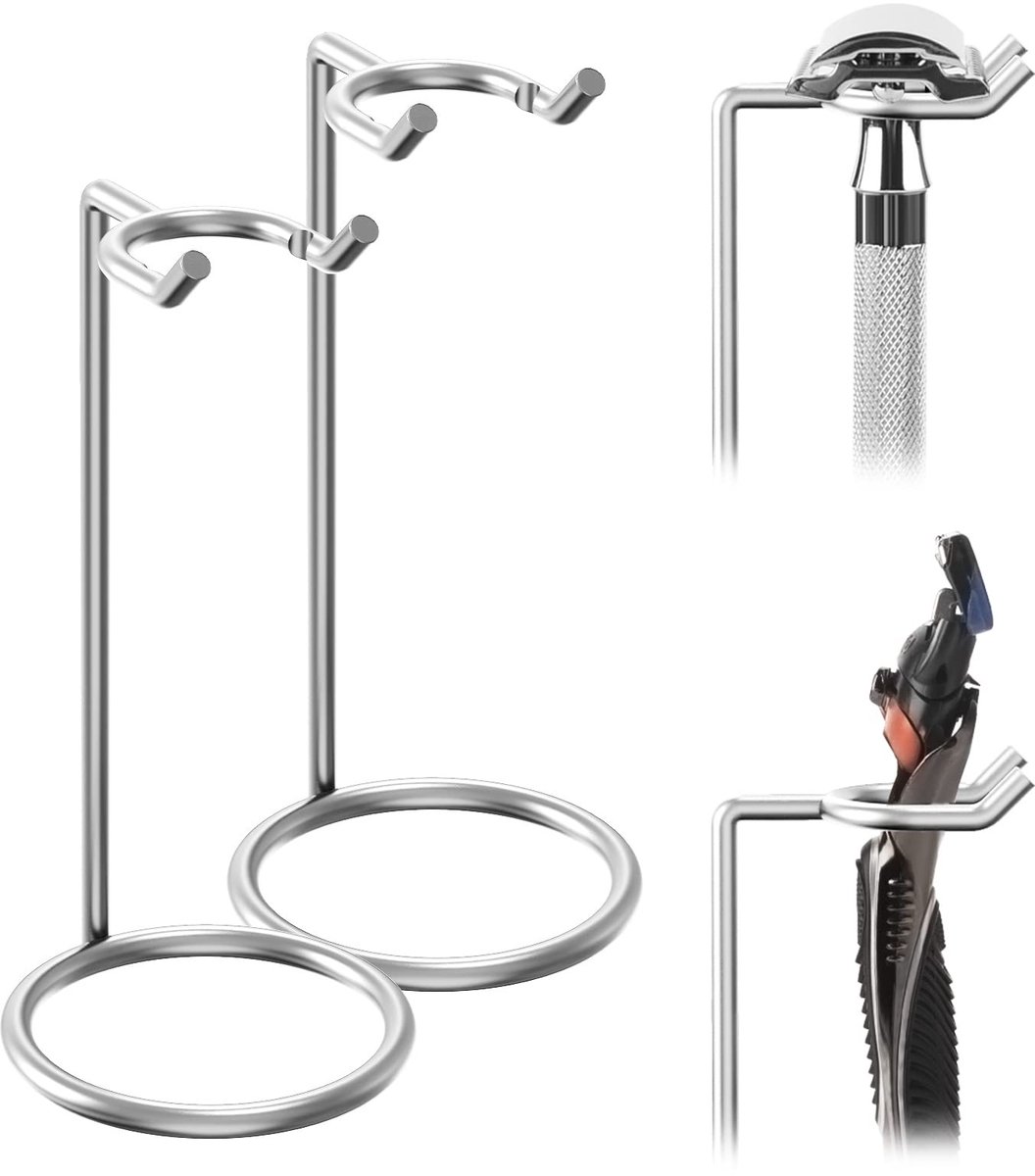 aladdien - Scheermes Houder - Veiligheid Scheerstandaard - Roestvrij Staal - Deluxe Design - Scheerborstel Stand - 2 Pack - 12cm