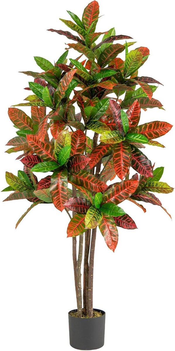 Kunstplant Croton - Decoratieve boom - Binnen decoratie - Realistische stam - 150 cm - Mee
