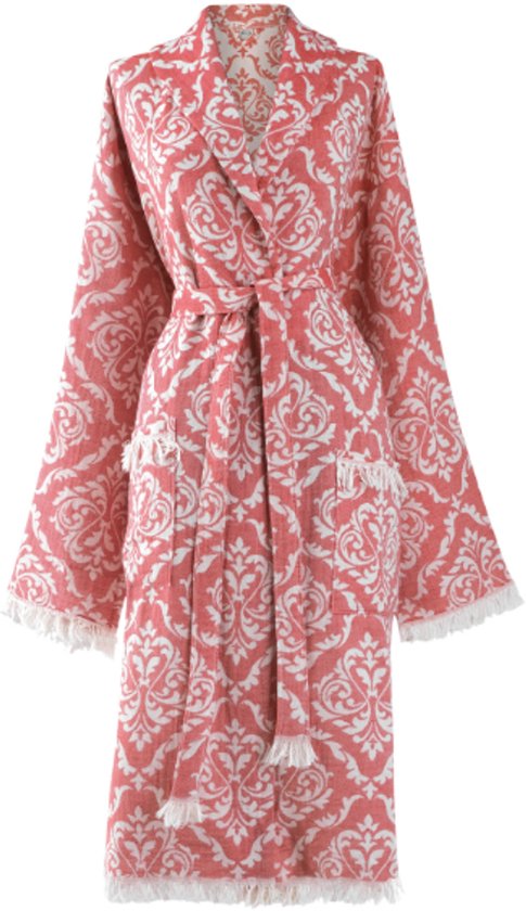 Trimita - Badjas Dames Katoen - 100% Turks Katoen - Fair Trade Badjassen - Heerlijk Zacht, Licht en Handgemaakt - Perfect voor Thuis, Sauna of Spa - Maat L/XL - Rood
