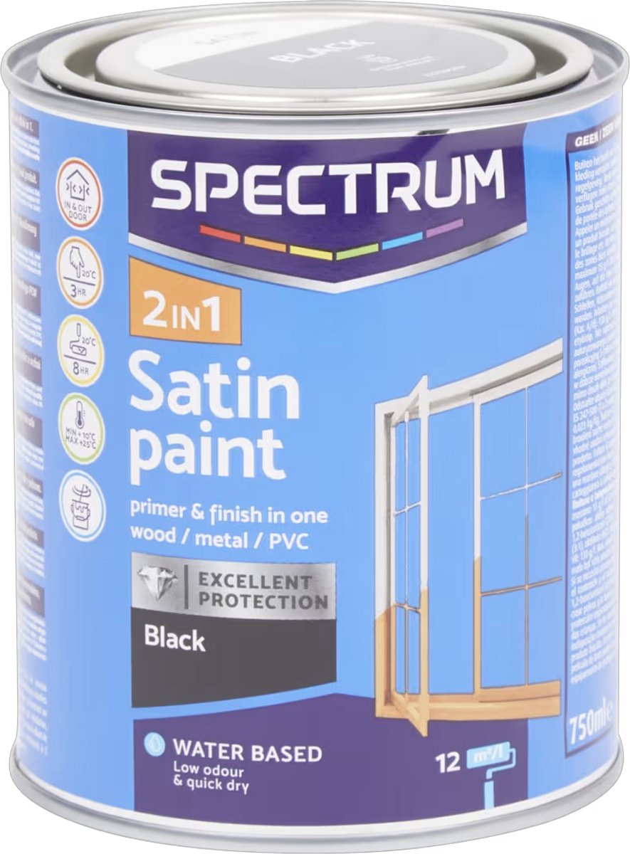 Spectrum 2-in-1 hoogglans verf zwart 750 ml – foto 2