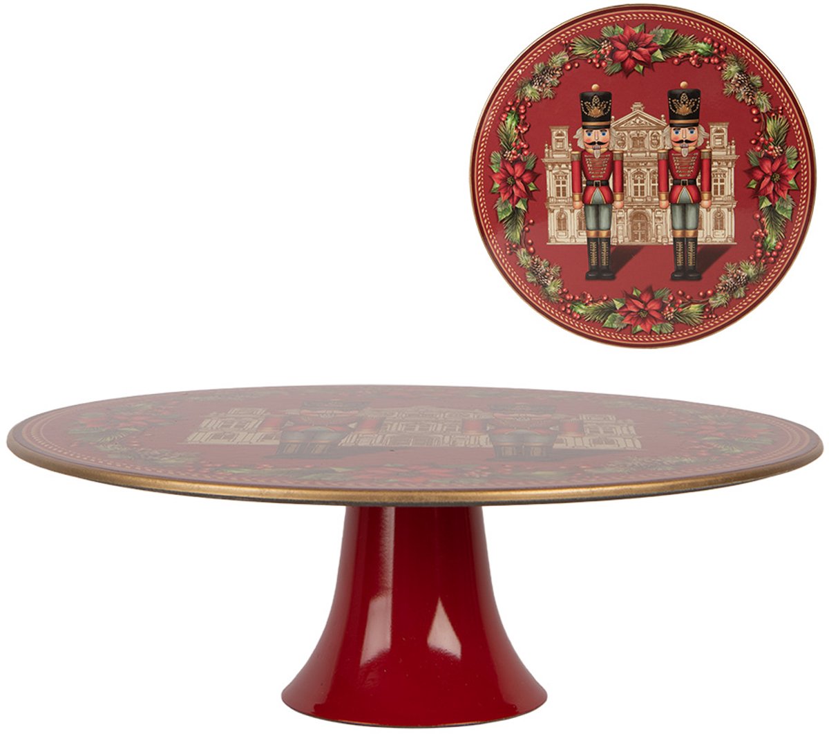 Clayre & Eef Taartplateau op Voet Ø 29x10 cm Rood Kunststof