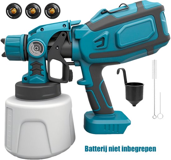 Verfspuit voor Makita 18V MAX accu, snoerloos HVLP handspuitpistool, 200W borstelloze motor met koperen spuitmond, regelbare verfstraal voor muren, kasten, meubels en hekken (alleen het apparaat)