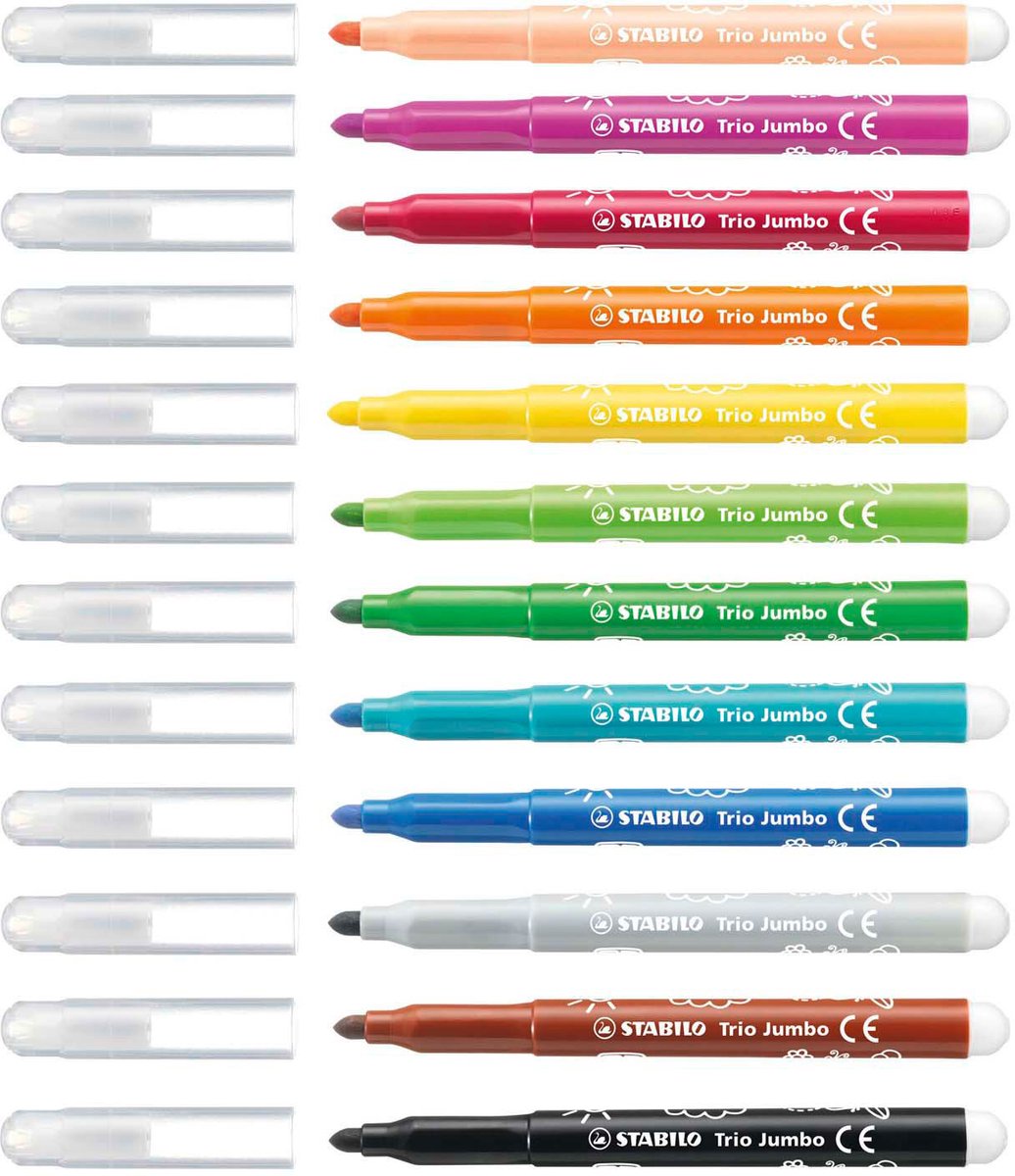 STABILO Trio Jumbo - Viltstift - Met Extra Dikke Punt 3,0 mm - Etui met 12 kleuren — afbeelding 9