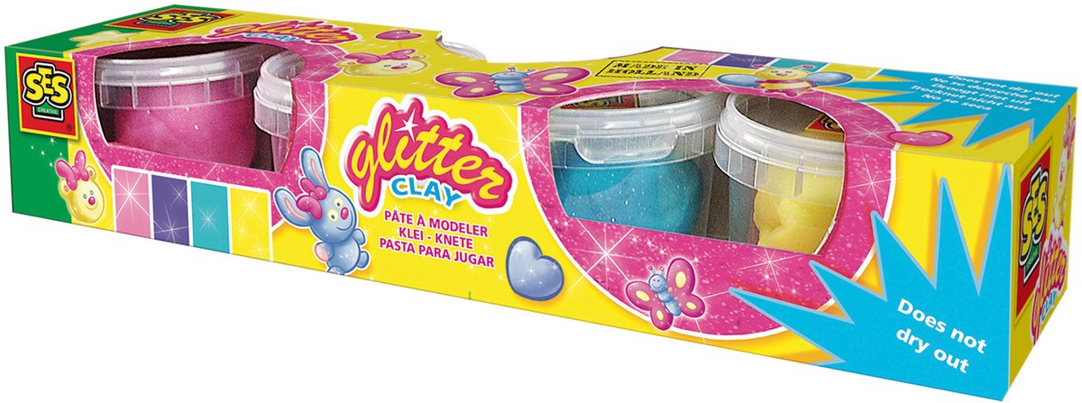 SES Creative - Glitter Klei - Glitter Kleuren (4x90g) - Vegan en Glutenvrij - Herbruikbaar - Uitwasbaar - Vanaf 2 jaar — afbeelding 8