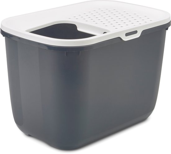 Savic Kattentoilet Hop In 38.5 x 58 x 39 x 5 cm - Kattenbak - Antraciet & Wit