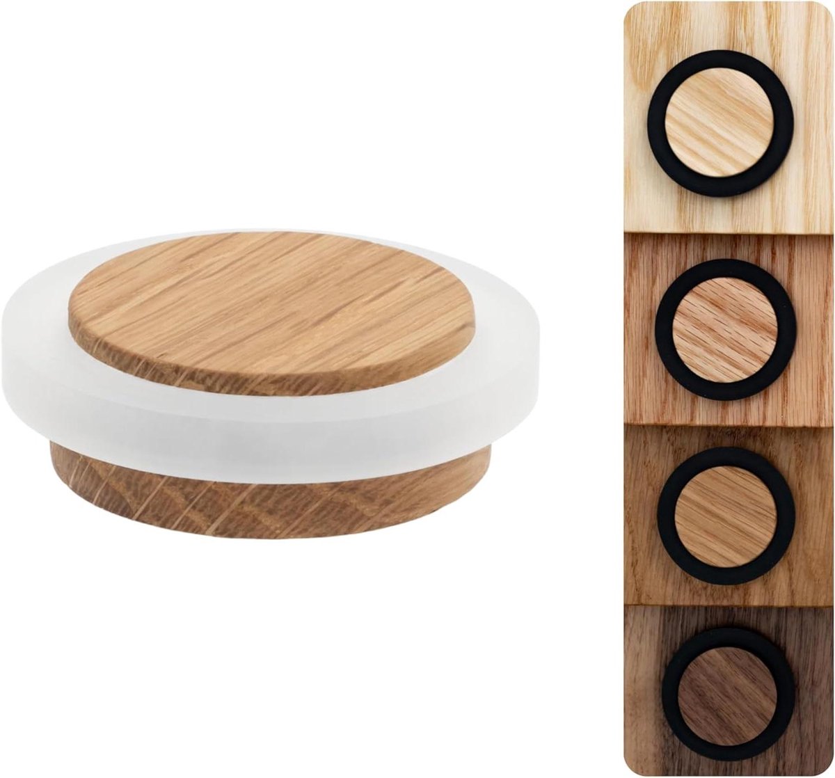 Houten Deurstopper - Deurdemper Vloer - Bescherming Muren - Massief Eikenhout - Ø37x16mm - Eikenhout met wit