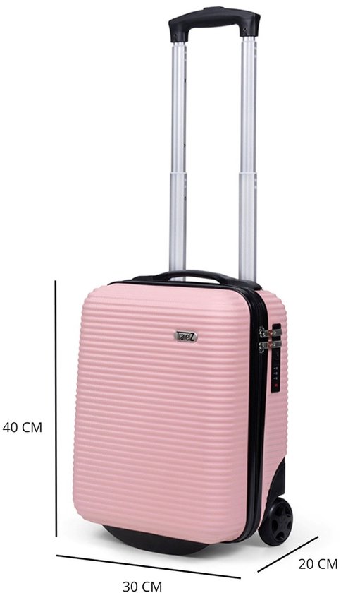 Lichtroze koffer van 40x30x20 cm met horizontale ribbels, een uitschuifbare hendel en TSA-slot.