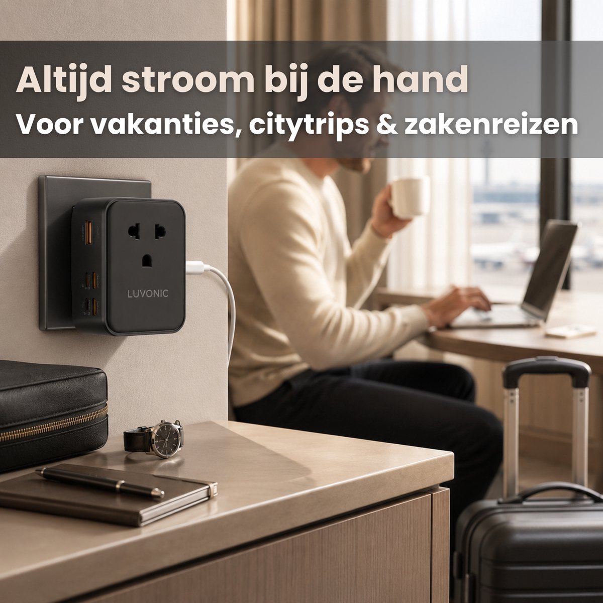 Luvonic® Wereldstekker - Universele Reisstekker met USB-C & USB-A - Reisadapter voor Europa, UK, USA & Australië - Compacte Travel Adapter - Zwart - 2026 Model — cadeau in Gadgets - foto 2