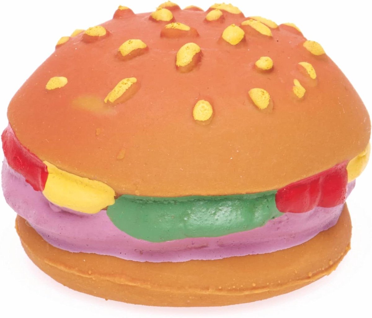 Hamburger Hondenspeeltje - Kauwspeeltje Hond - Hond Vermaken - Natuurlijk Rubber - 10 x 5 x 12 cm - Bruin