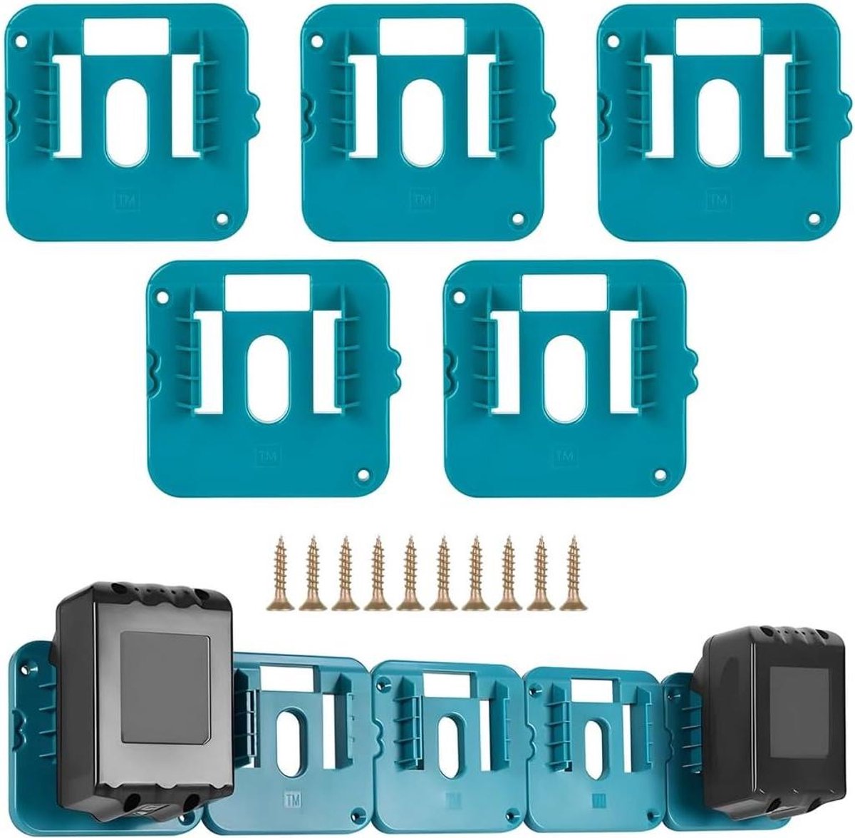 Batterijhouders - Batterij opslag - Gereedschap organiseren - Heavy-duty plastic - 5 stuks - Blauwgroen