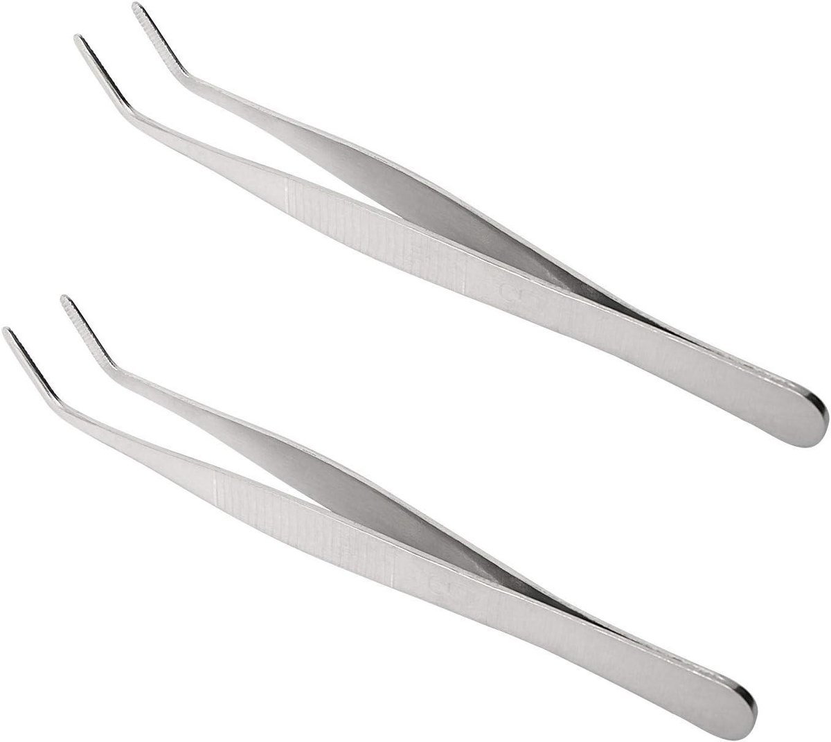 Roestvrijstalen Pincet - Precisie Tang - Elektronica Reparatie - Gebogen Met Getande Tip - 160 mm - Zilver