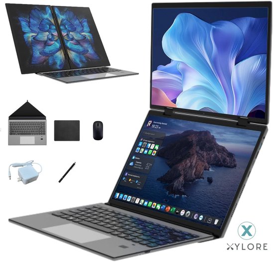 14" + 14" Dual-Screen Yoga Laptop 360° Flipbaar, Intel N100, 32GB RAM, 1TB SSD, Dual Touch & Handschrift, 2.2K IPS 100% sRGB, Aluminium Behuizing, Windows 11 - XYLORE - Hoofdafbeelding