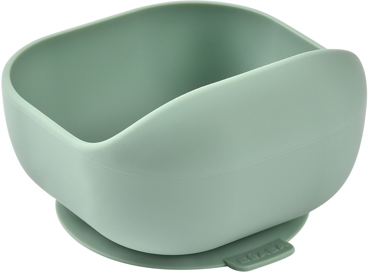 Béaba Siliconen Kom - Kinderservies - Voor Baby's en Peuters - Met Zuignap - BPA-vrij - Magnetron- & Vaatwasserbestendig - Sage Green