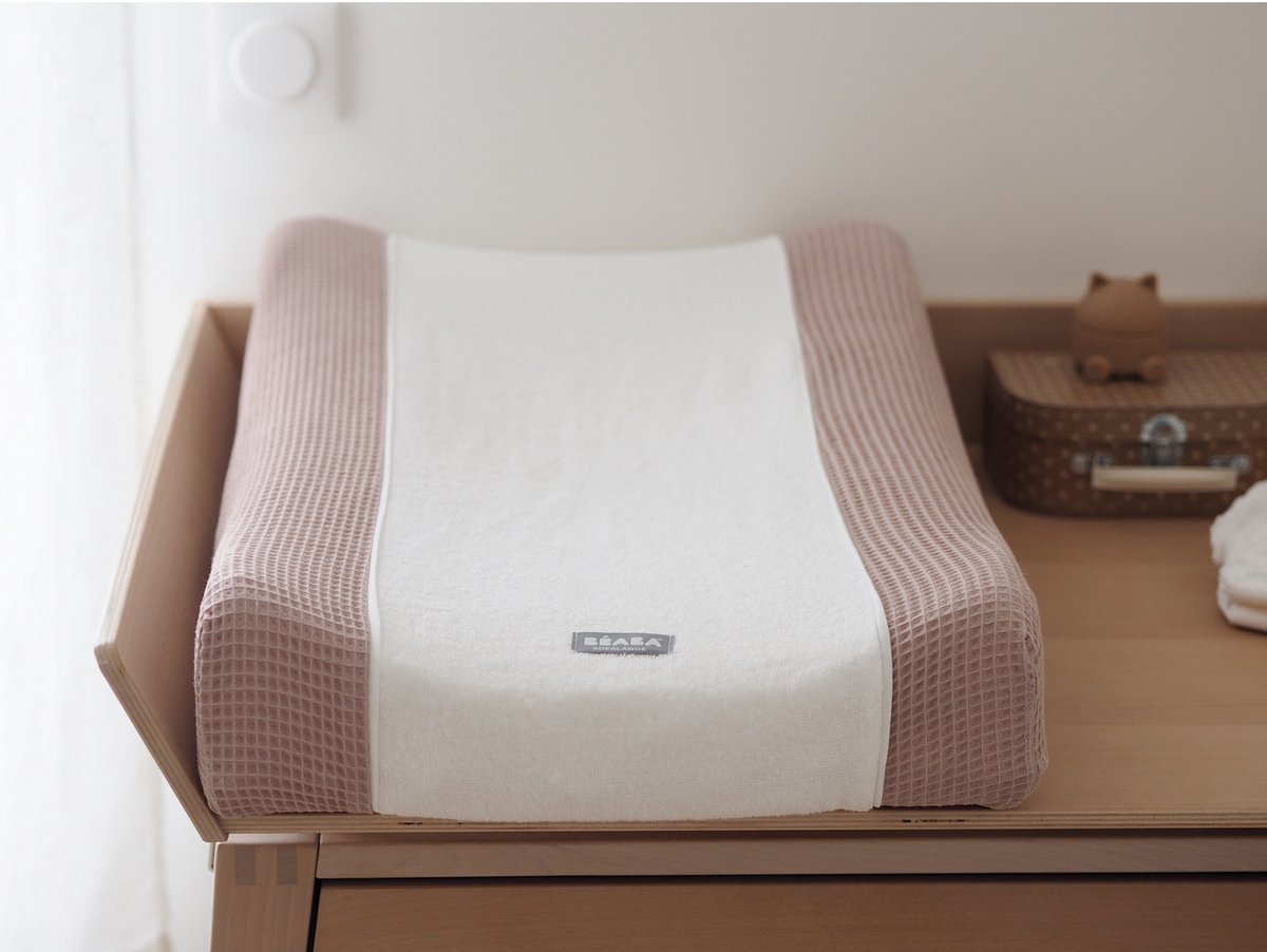 Béaba Sofalange® Hoes – Voor Schuin Aankleedkussen - 100% Biologisch Katoen (GOTS) - Zacht & Absorberend Aankleedkussenhoes - Roze