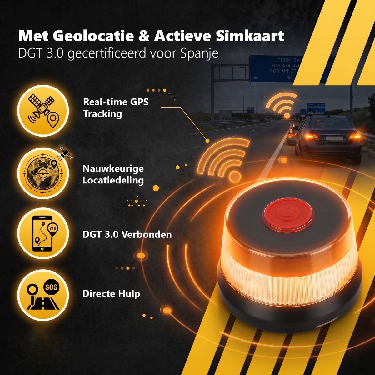 PROKING V16 alarmlicht Spanje – DGT 3.0 gecertificeerd – GPS & eSIM – Verplicht vanaf 2026 – V16 noodlamp auto – Gevarendriehoek vervanger Spanje – foto 2