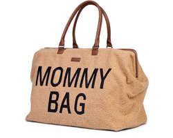 Childhome Mommy Bag Verzorgingstas in Teddystof - Superzachte Luiertas voor Ziekenhuis, Weekend en Dagelijks Gebruik - Inclusief Opvouwbaar Verzorgingsmatje, Koelvak en Draagriem - Belgisch Design - 55 x 30 x 40 cm - Bruin