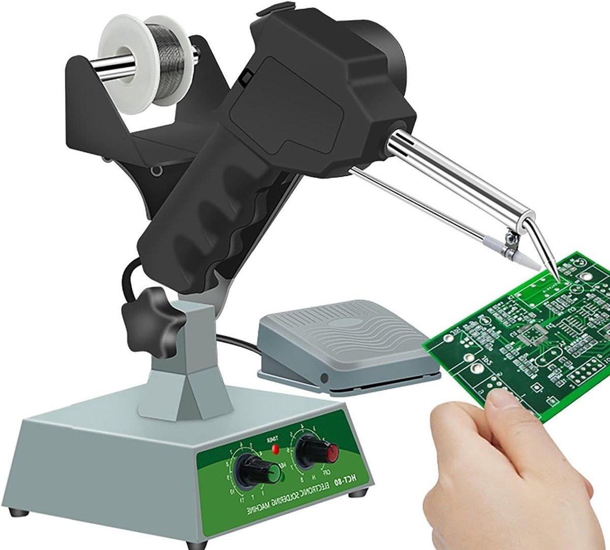 Voetbediende Soldeermachine - Precisie Soldeerstation - Elektronica Assemblage - Handsfree Bediening - 80W Vermogen - Grijs