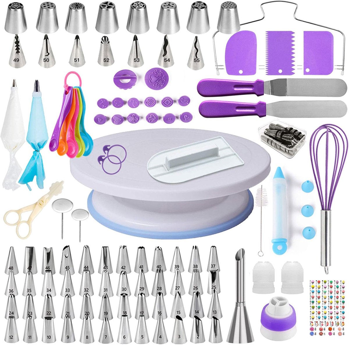 Bakset 137 delig - Taart Decoratie Set - Met Draaischijf Roestvrijstalen Spuitmondjes - Voor Slagroom Fondant Cupcakes - Beginners Cadeau