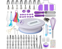 Taartdecoratieset 137-delig - Complete Bakset met Draaibaar Taartplateau en RVS Spuitmondjes - Voor Taarten, Cupcakes, Fondant en Cake Decoreren