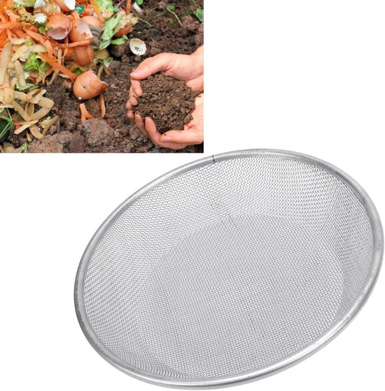 Grondzeef - Compost Zand Zeef - Tuinonderhoud - Roestvrij Staal - 30 Cm Diameter - Zilver — afbeelding 3
