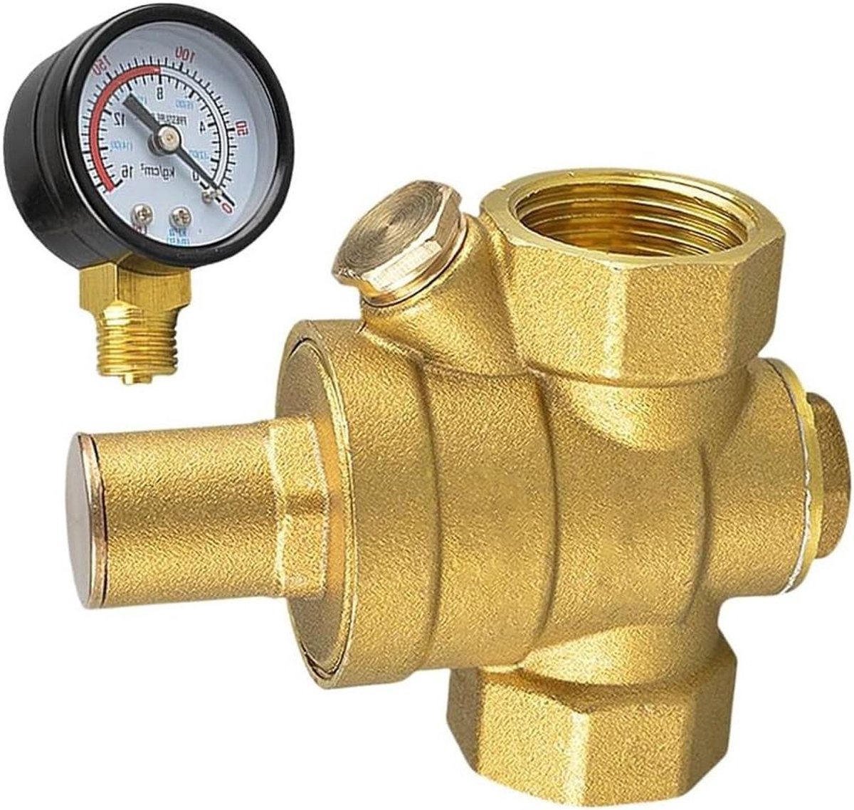 Waterdrukregelaar Messing - Ontlastklep Meter - Sanitair Systeem - Real-time Monitoring - 3/4 Inch DN20 - Geel