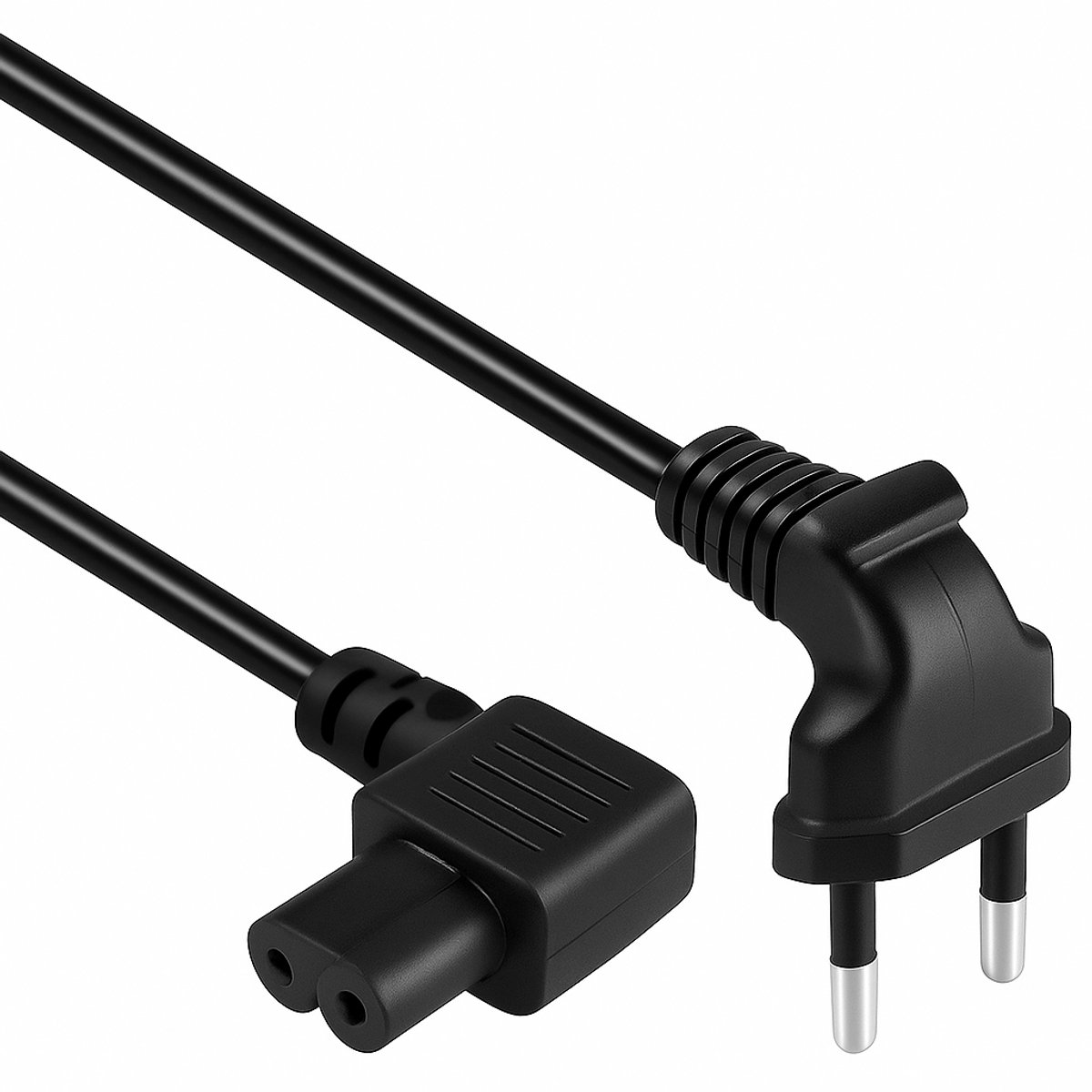 C7 apparaatsnoer - Haakse C7 plug - Haakse Euro stekker - Zwart - 3 meter - Allteq