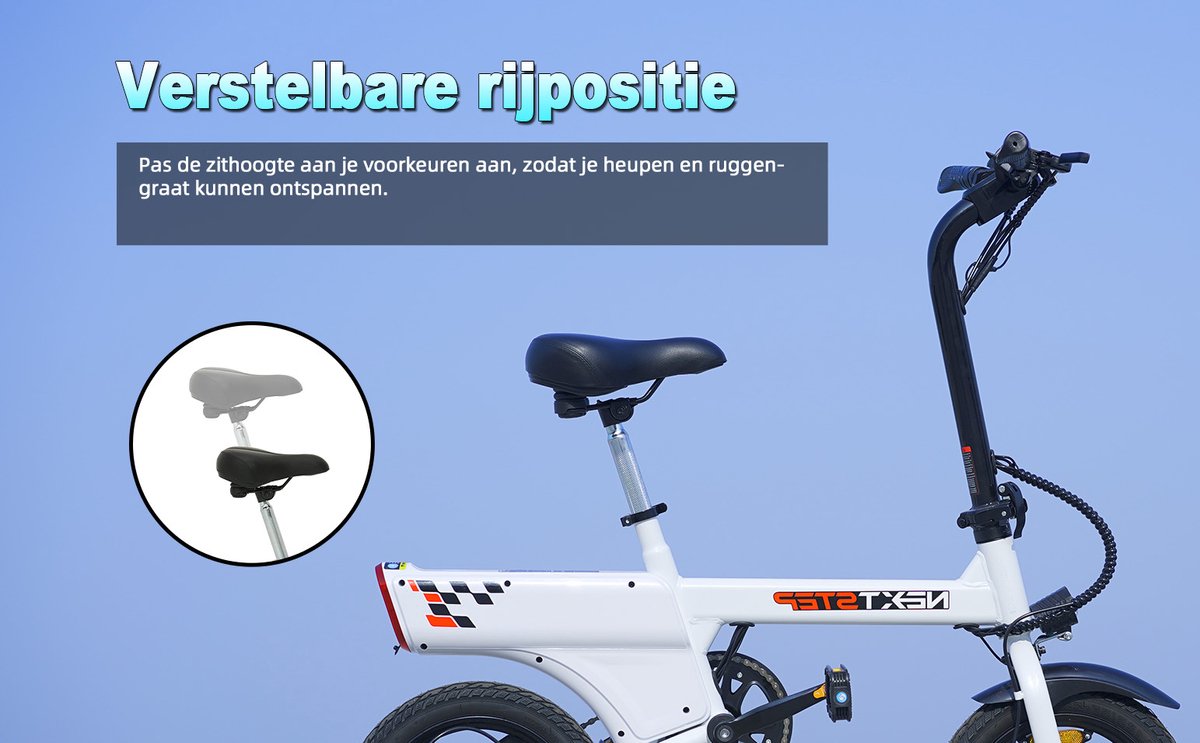 YEE GOO Elektrische Fiets - 250 W Motor - 36V 7,8Ah Batterij - 30-45 km Actieradius - 14 Inch Banden - Schijfremmen voor en achter - LED-verlichting en LCD-display - Draagbare e-bike voor woon-werkverkeer in de stad - Wit. – foto 7