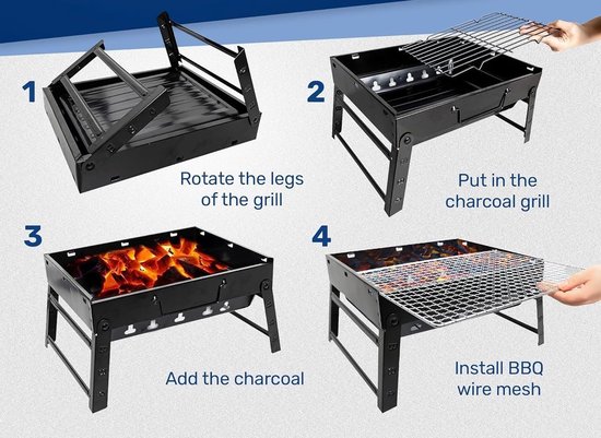 Daity 1 stuk - Houtskoolbarbecue - Draagbare tafelgrill, camping- & picknickgrill - Afneembare, inklapbare minigrill voor buiten, terras en camping (Klein) - Zwart van daity — afbeelding 4