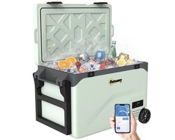 Compressor Koelbox - 42,5 L - tot -20°C - Stille Elektrische Koelkast - Autokoelkast - Koeler met Bluetooth, Rolhandvat & Telefoonhouder - AC/DC - 12V-24V/100-240V - Voor Auto & Huis - voor Boten, Campers en op Reis - Groen + Zwart