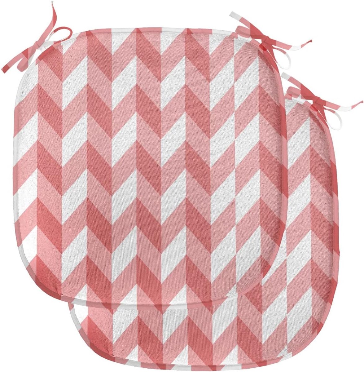 ABAKUHAUS koraalbekleding voor eetkamerstoelen, retro chevronpatroon, decoratief waterdicht kussen met banden voor keukenzitplaatsen, 40 cm x 40 cm, 2-pack, Coral Dark Coral White Koraal Donker Koraal Wit