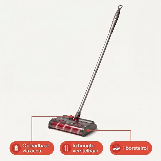 Cheqo® Elektrische Veger - Draadloze Vloerveger - Elektrische Bezem - Rolveger - Zwenkveger - Accu Bezem - Oplaadbare Veger - Veegborstel - Vloerreiniger met Roterende Borstel - voor Harde Vloeren en Tapijt - Draaibaar - Swivel Sweeper van Cheqo — afbeelding 3