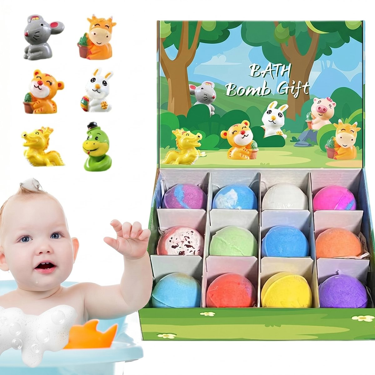 Bruisballen - Bruisballen Voor Kinderen met Speelgoed Verrassing - 12 Stuks (60g) - Dieren Badbommen - Natuurlijke Ingrediënten - Laat Geen Sporen Achte