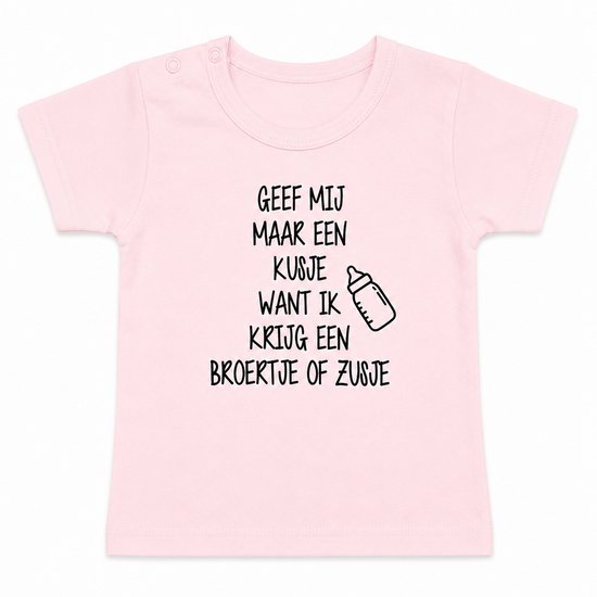 Shirt Aankondiging zwangerschap kusje broertje zusje Ik word grote zus | korte mouw | roze | maat 92 zwangerschap aankondiging bekendmaking Baby big sis sister
