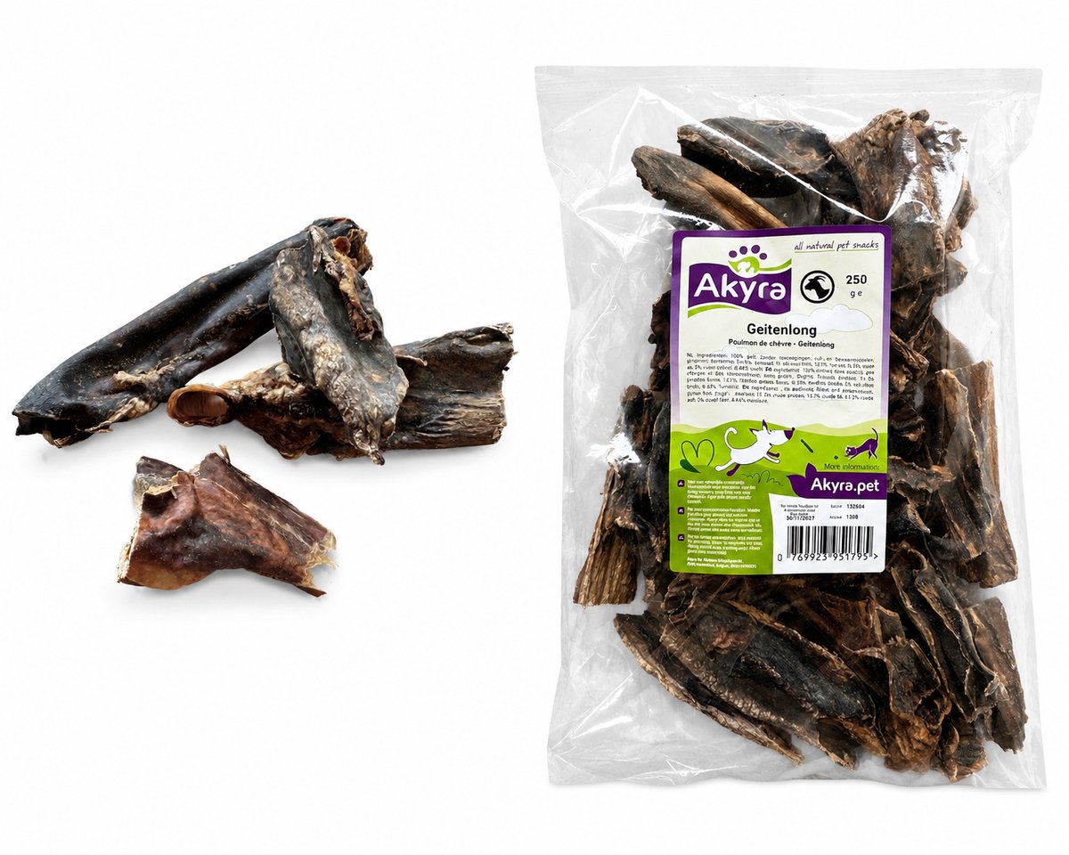 Akyra Geitenlong - Natuurlijk gedroogde hondensnack - 250 gram