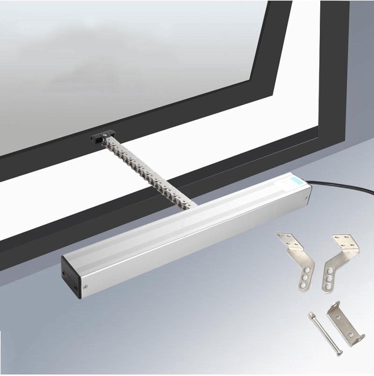 Elektrische Raamopener - Kettingaandrijving - Automatische Ventilatie - Verstelbare Slag - 300-800mm - Zilver