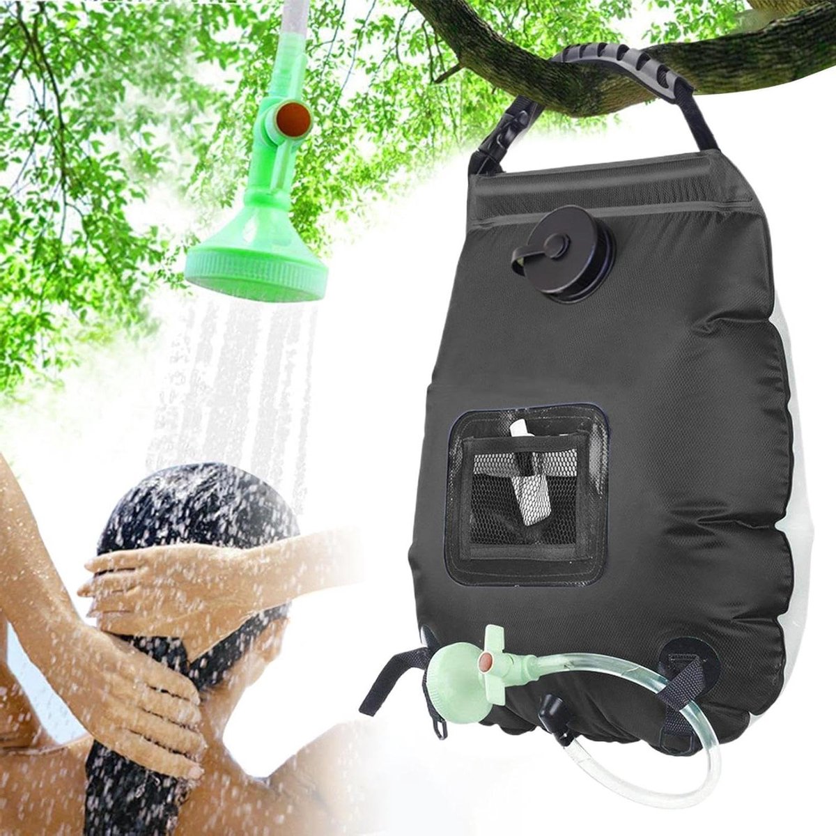 Draagbare Douche - Outdoor Douche - Kamperen en Reizen - Zonne-energie Verwarming - 20 Liter - Zwart