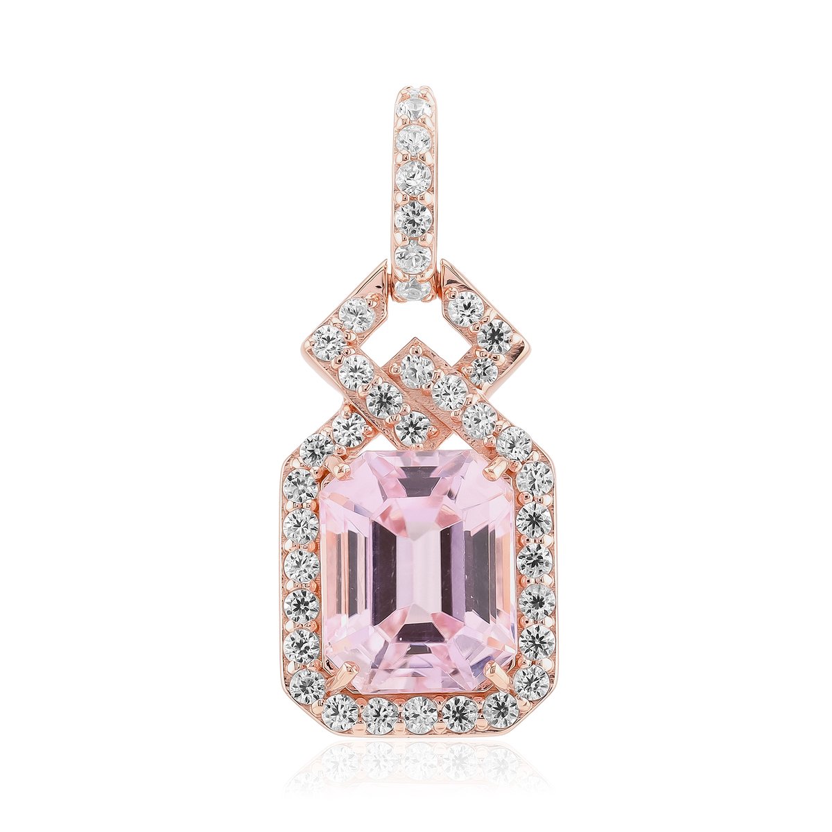 Cavill - Zilveren hanger met roségoud verguld - 3,822 ct Afghaanse achthoekige kunziet & 37 Cambodjaanse zirkonia - Elegante dames hanger