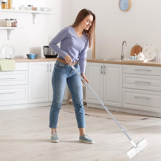 Voegenborstel Lange Handgreep - Vloerreiniger Multifunctioneel - Moeilijk Bereikbaar Reinigen - 180 Graden Roterende Kop - 51 cm Lengte - Wit — afbeelding 4