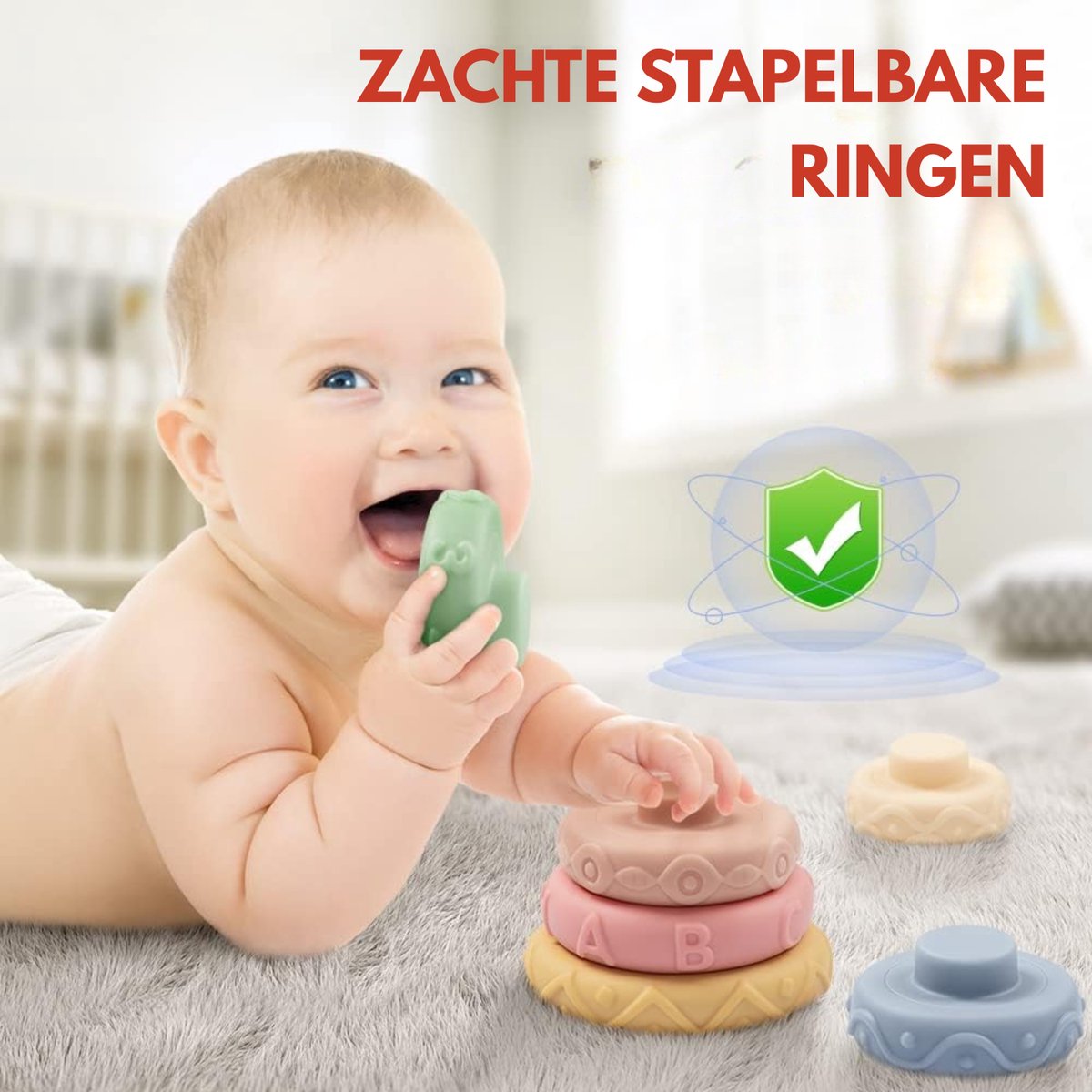 Homeblend Baby Speelgoed - Baby Montessori - Sensorisch Bijt & Stapel Set - 23-delig - Badspeelgoed - Zacht Silicone - Speelgoed 0 jaar - Speelgoed 1 jaar — afbeelding 4