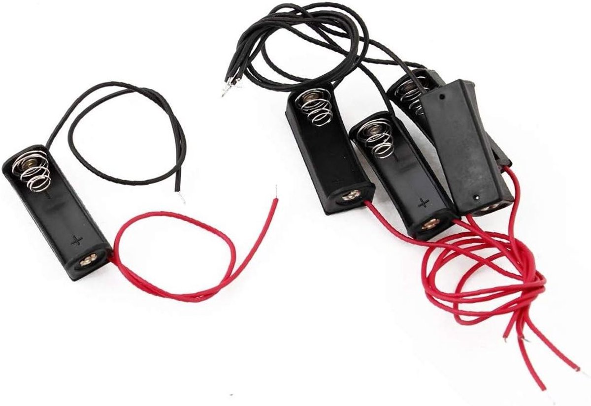 Batterijhouder Doos - Accubakje - Apparaten Voeden - Met Draadconnector - 5 Stuks 15 cm - Zwart