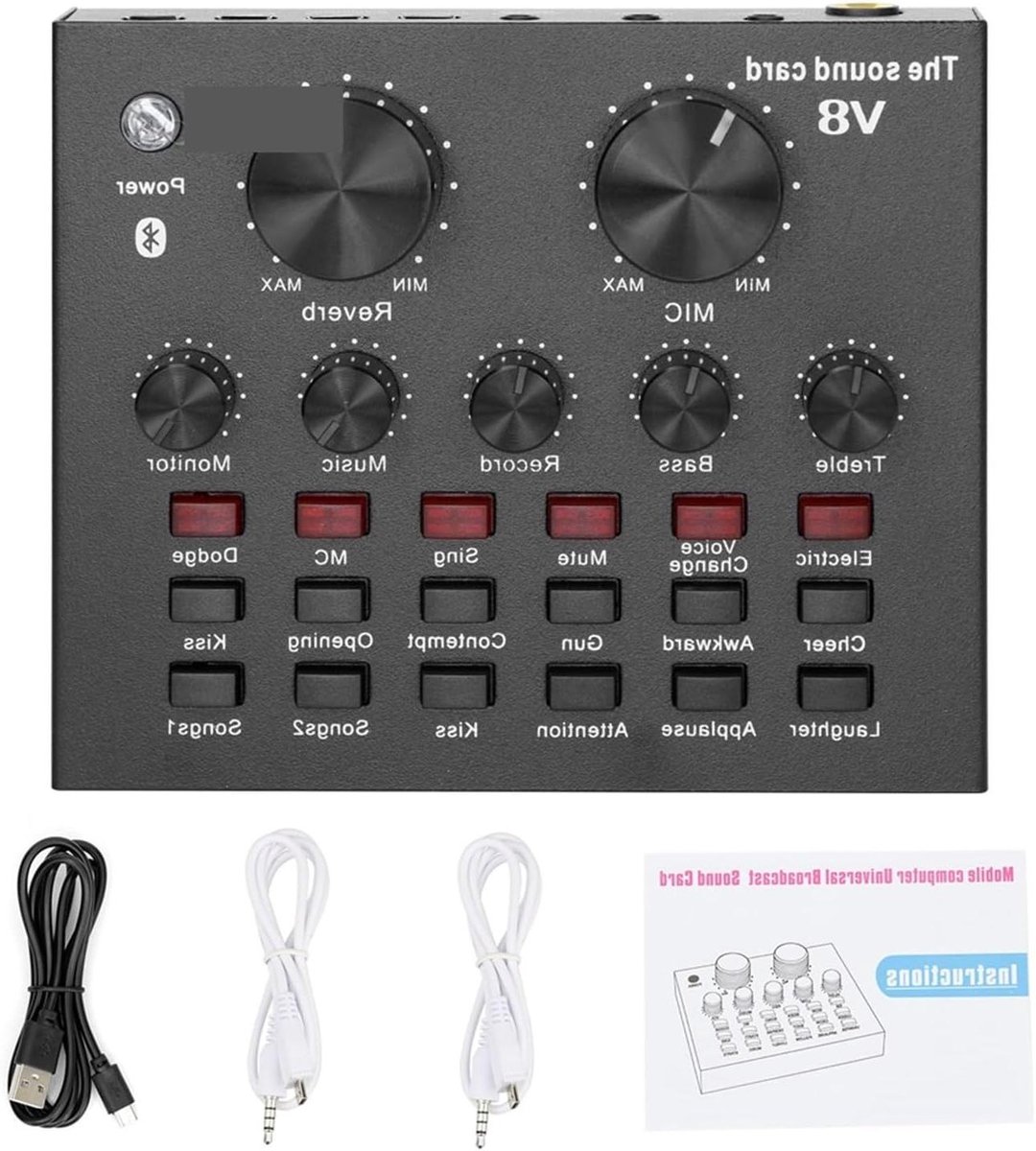Geluidskaart Kit - Microfoon Studio - Opname Karaoke Streaming - Fantoomvoeding Inclusief - 2.5 Meter Kabel - Zwart