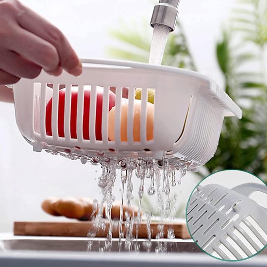 Extendable drain basket, over the sink colander sieve basket, colander fruit and vegetables drain basket, adjustable sieve sink laundry basket — afbeelding 2