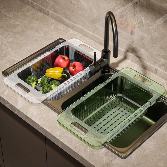 Extendable drain basket, over the sink colander sieve basket, colander fruit and vegetables drain basket, adjustable sieve sink laundry basket — afbeelding 5