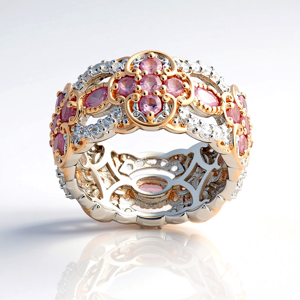Cavill - Zilveren ring met 3,2 ct roze spinel en zirkonen - 925 Sterling Zilver - Roségoud verguld - Ovale & ronde spinel - Luxe zetting