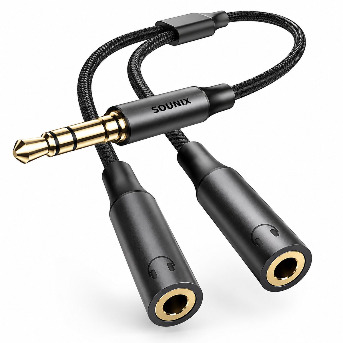 Sounix Audio Splitter - Jack Splitter - Audio Splitter 3.5 mm Jack - Male to Female - Zwart