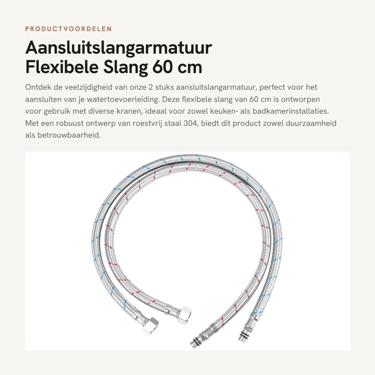 Dailygoods - Aansluitslangarmatuur - Flexibele Slang - 60 cm - Roestvrij Staal - Waterkraan - Geschikt voor Keuken en Badkamer