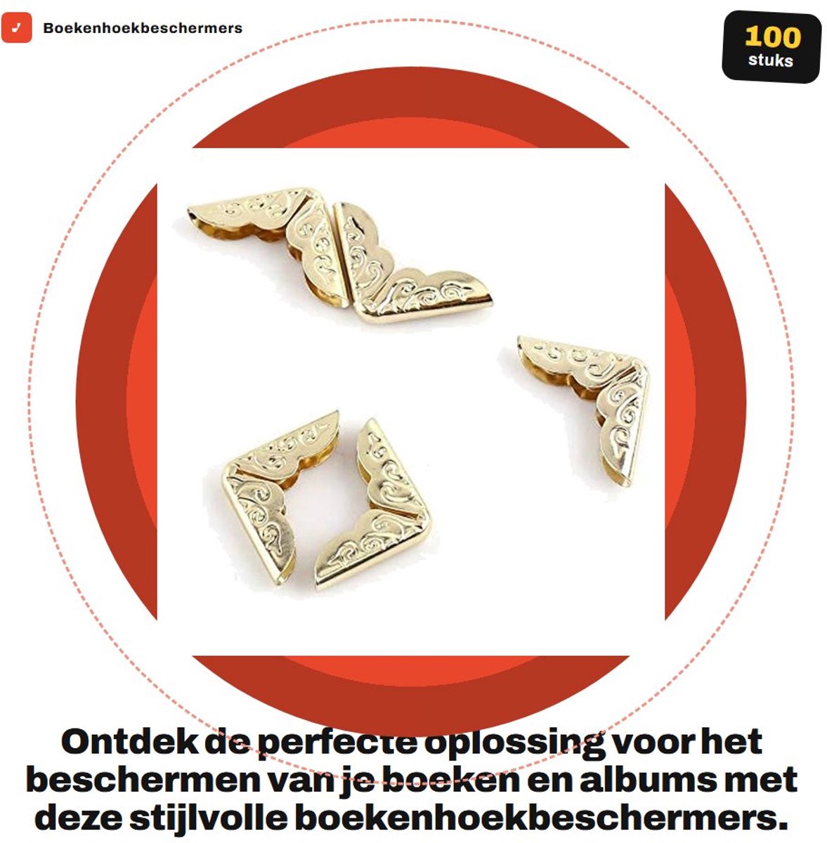 Dailygoods- Boekhoekbeschermers 100 Stuks - Retro Stijl - Hoekbeschermers - Metalen Bescherming - 14 mm x 14 mm - Eenvoudig te Bevestigen - Boekbeschermers